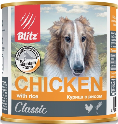 Blitz Classic консервы для собак курица с рисом 750 гр