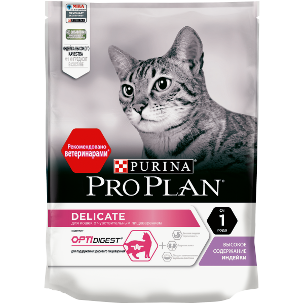 Pro Plan Delicate для кошек с проблемным пищеварением, индейка