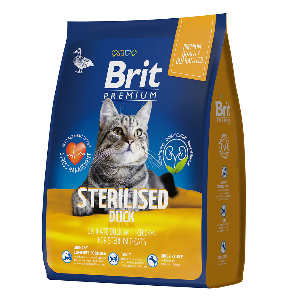 Brit Premium Cat Duck & Chicken Sterilised премиум класса с уткой и курицей для взрослых стерилизованных кошек