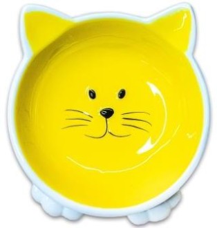 Керамик Арт миска керамическая для кошек мордочка кошки на ножках, желтая 100 мл