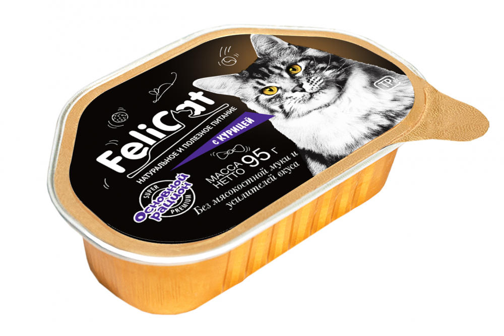 Felicat корм с мясом для кошек с курицей 95 гр