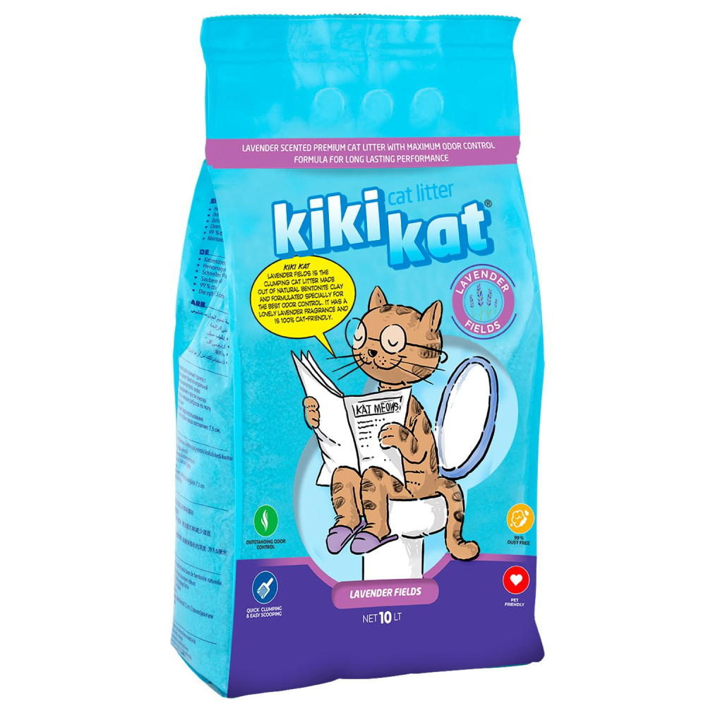 Бентонитовый наполнитель для кошачьего туалета "KikiKat" супер-белый комкующийся с ароматом "Лаванда"