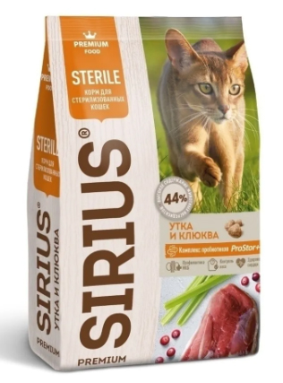 Sirius сухой корм для стерилизованных кошек Утка и клюква