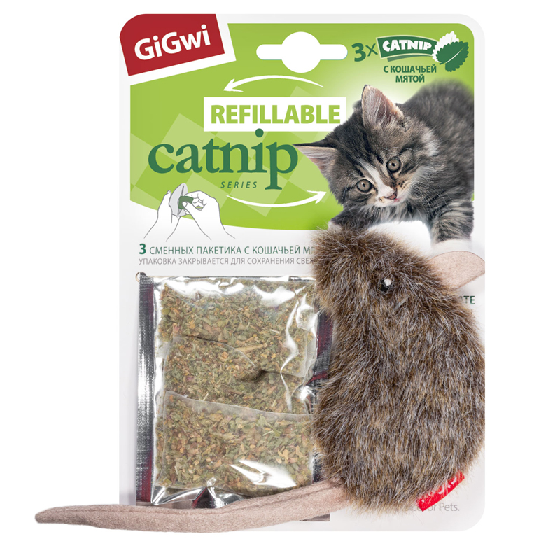 Gigwi игрушка для кошек мышка с кошачей мятой 10 см