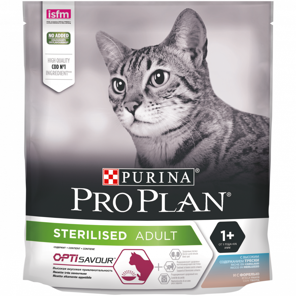 Pro Plan для стерилизованных кошек и кастрированных котов, с высоким содержанием трески и c форелью