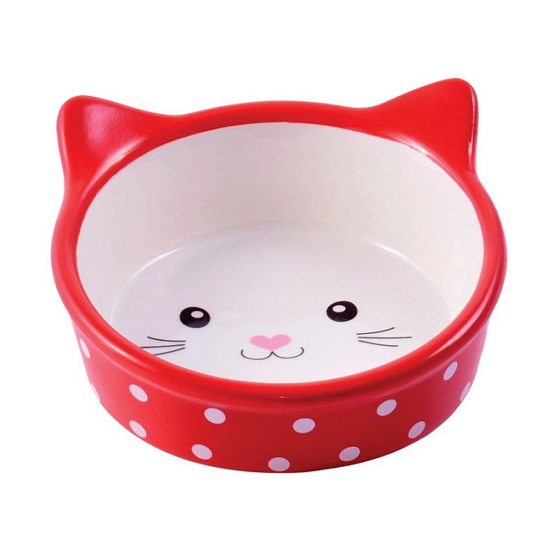 Керамик Арт миска керамическая для кошек Мордочка кошки красная в горошек 250 мл