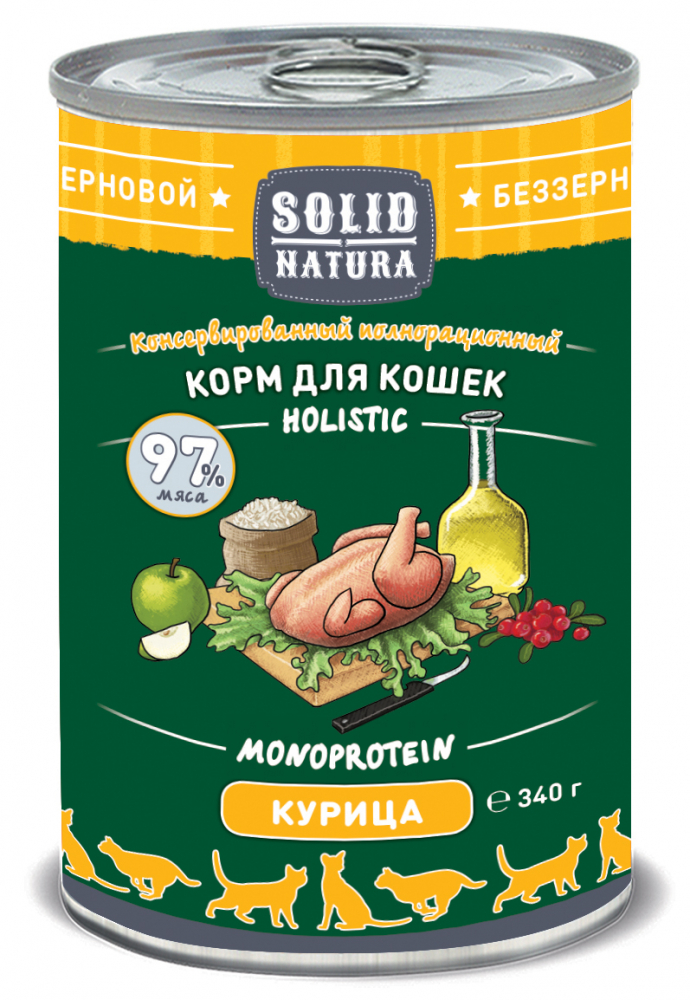 Solid Natura Holistic Курица влажный корм для кошек жестяная банка 340 гр