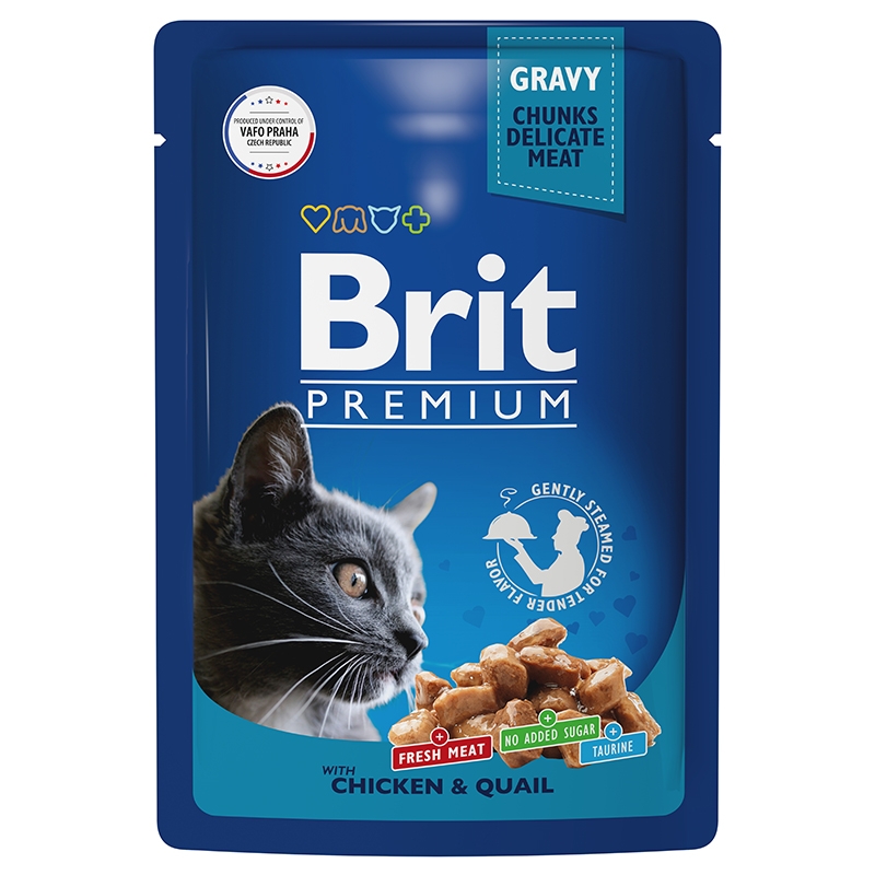 Brit Premium Пауч для взрослых кошек цыпленок и перепелка в соусе 85 гр