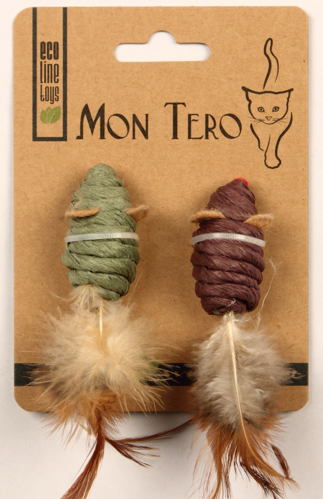 Мон Теро ЭКО игрушка для кошек "Мышь", 2шт х 5 см, с кошач. мятой, зелен./фиолет.