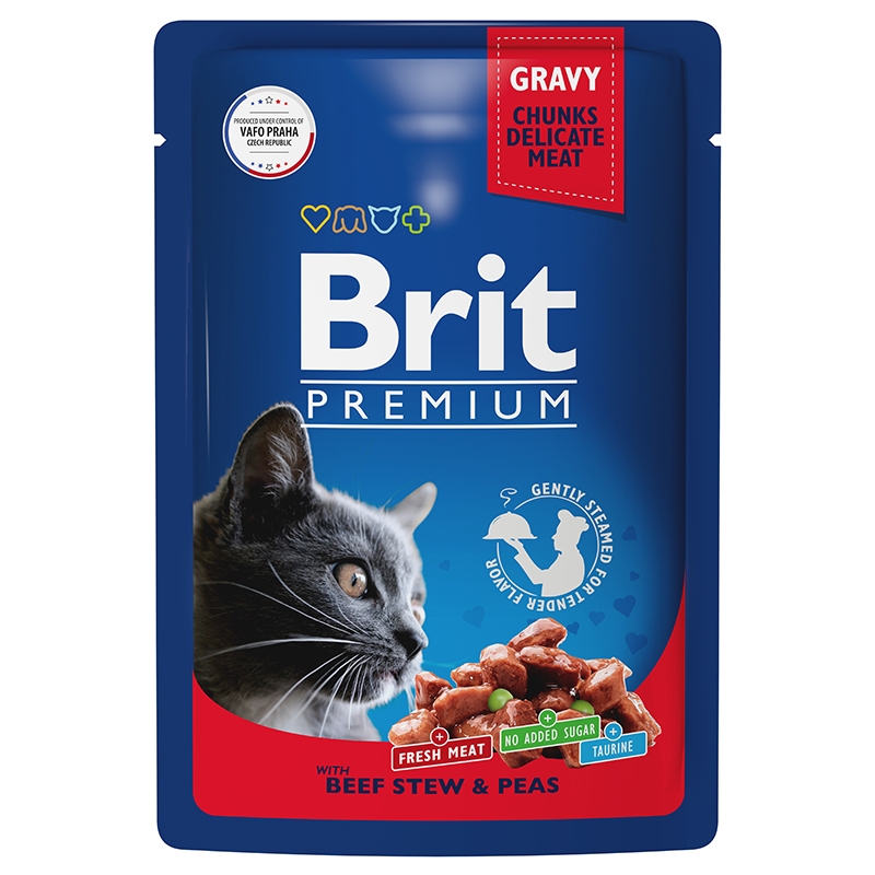 Brit Premium Пауч для взрослых кошек говядина и горошек в соусе 85 гр