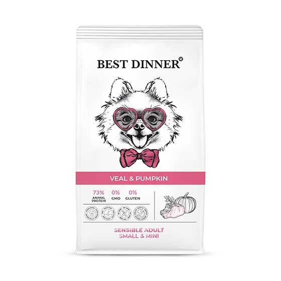 Best Dinner Sensible для взрослых собак мелких пород с телятиной и тыквой