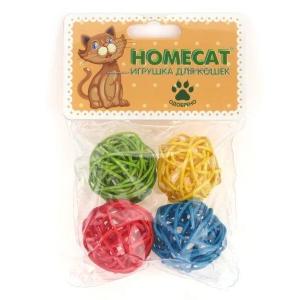 HOMECAT Игрушка для кошек Мячи из ротанга с колокольчиком Ø 4,5 см 4 шт.