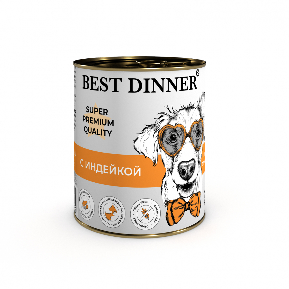 Best Dinner Super Premium консервы для собак с индейкой 340 гр