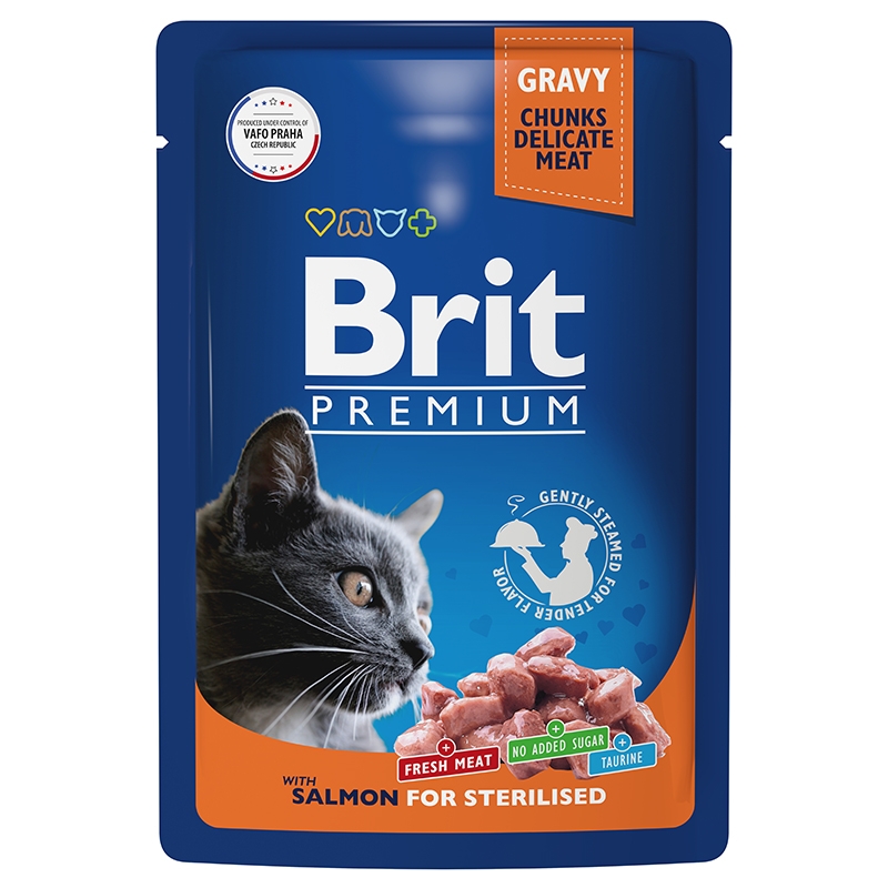Brit Premium Пауч для взрослых стерилизованных кошек лосось в соусе 85 гр
