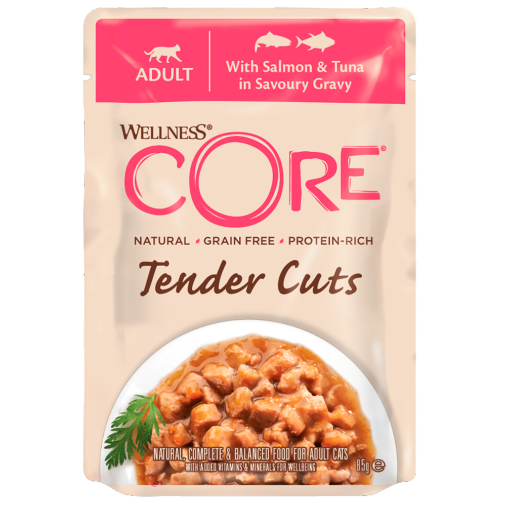 Core Tender Cuts паучи из лосося с тунцом в виде нарезки в соусе для кошек 85 гр