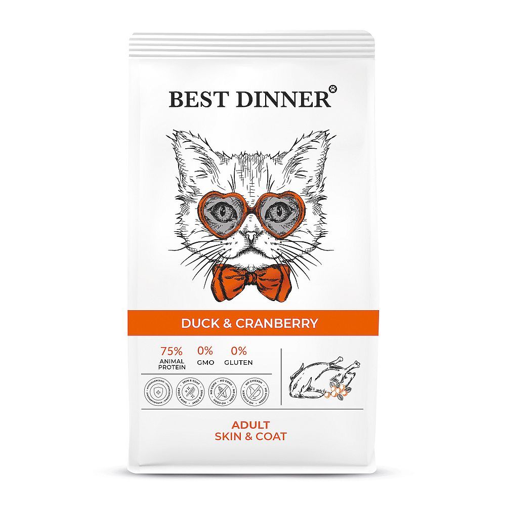 Best Dinner Adult Cat Duck & Cranberry для ухода за кожей и шерстью кошек с Уткой