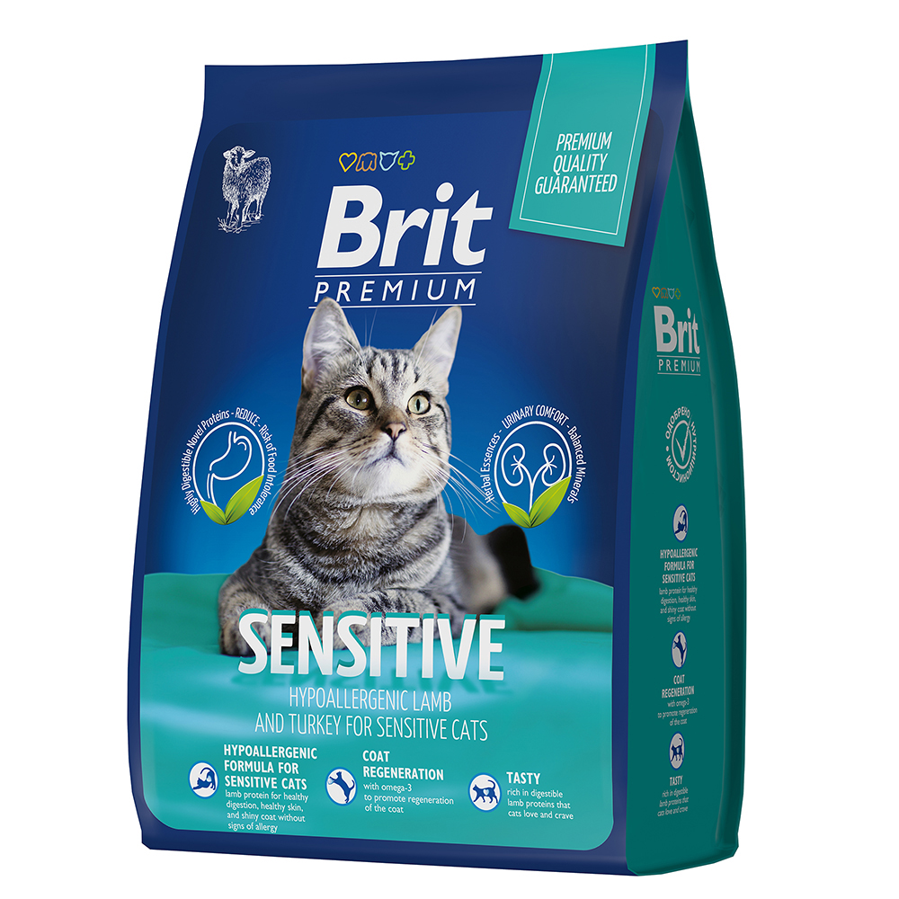 Brit Premium Cat Sensitive премиум класса с индейкой и ягненком для взрослых кошек с чувствительным пищеварением