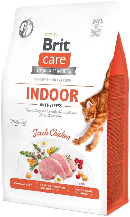 Brit Care Indoor антистресс, беззерновой, гипоаллергенный, с курицей для кошек