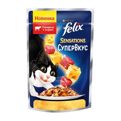 Felix Sensations Супервкус для взрослых кошек, со вкусом говядины и сыра, в желе 75 гр