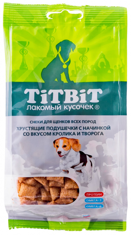 TitBit Хрустящие подушечки с начинкой со вкусом кролика и творога для щенков 95 гр