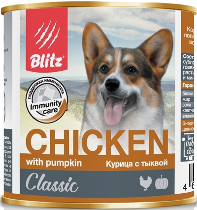 Blitz Classic консервы для собак курица с тыквой 750 гр