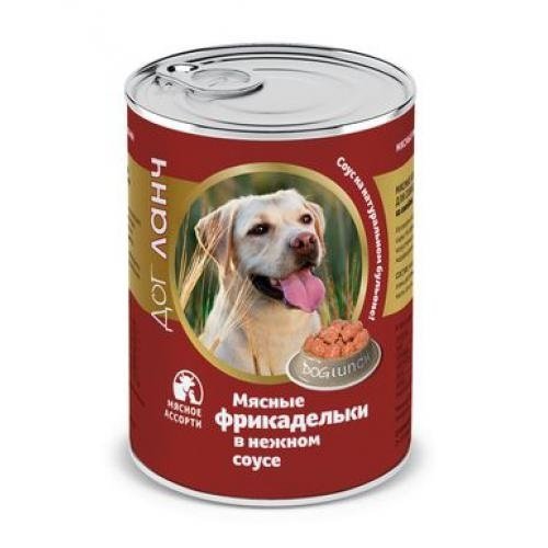 Дог Ланч консервы для собак фрикадельки в соусе ассорти 850 гр