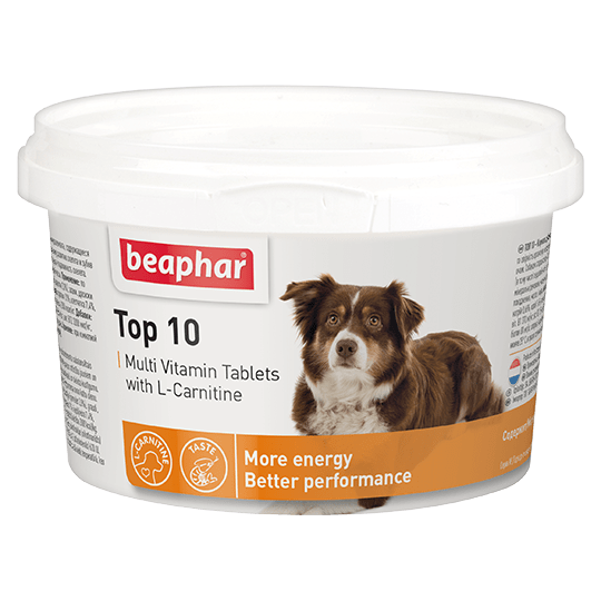 Beaphar Кормовая добавка Top 10 с L-карнитином для собак 180 таблеток