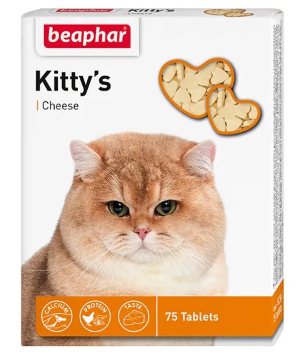 Beaphar Кормовая добавка Kitty's + Cheese для кошек 75 таб.