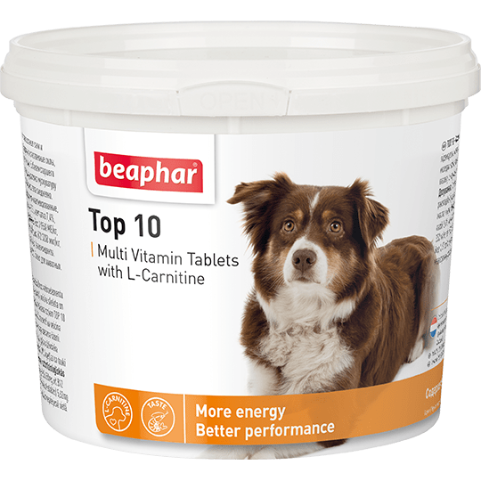 Beaphar Кормовая добавка Top 10 с L-карнитином для собак 750 таблеток