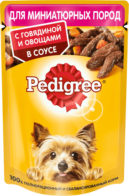 Pedigree для взрослых собак мелких пород с говядиной и овощами в соусе 85 гр