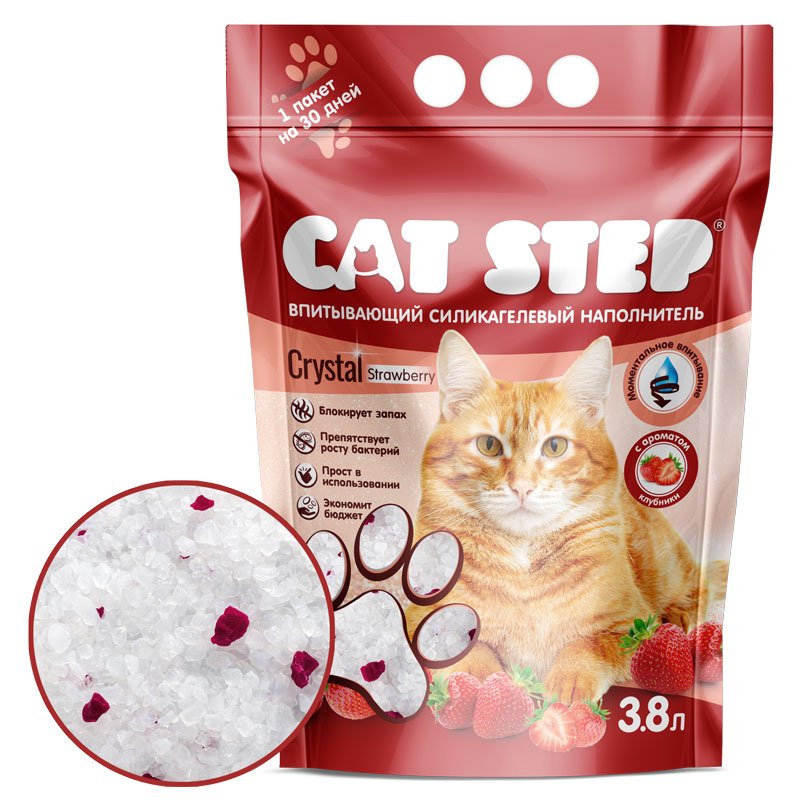 Cat Step наполнитель силикагелевый с ароматом клубники