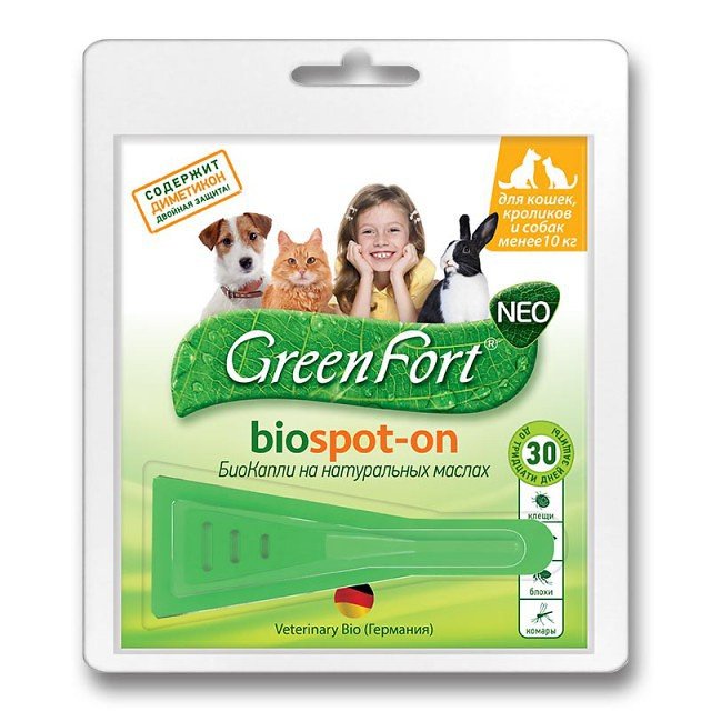 Грин Форт капли bio spot on для защиты кошек, собак, кроликов и грызунов до 10 кг