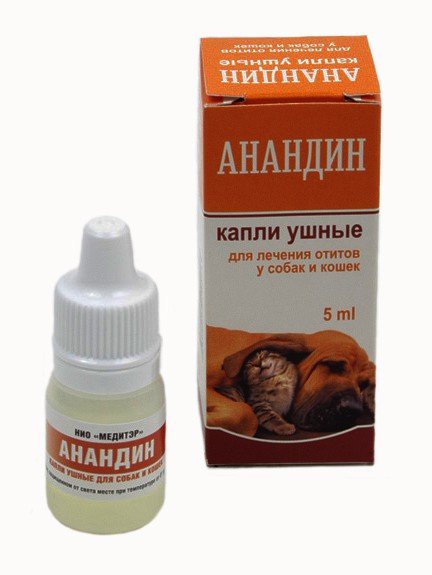 Анандин капли ушные для лечения отитов у собак и кошек 5 мл