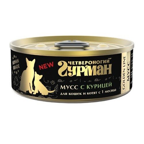 Четвероногий Гурман GOLDEN LINE мусс консервы для кошек и котят с курицей 100 гр