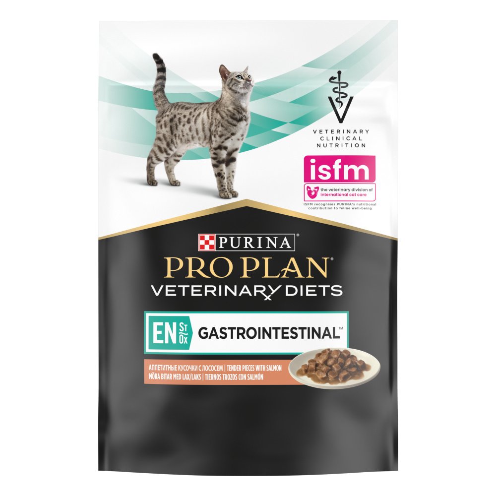 Purina Pro Plan EN Gastrointestinal ветеринарные корма кусочки в желе с лососем для кошек при лечении ЖКТ 85 гр