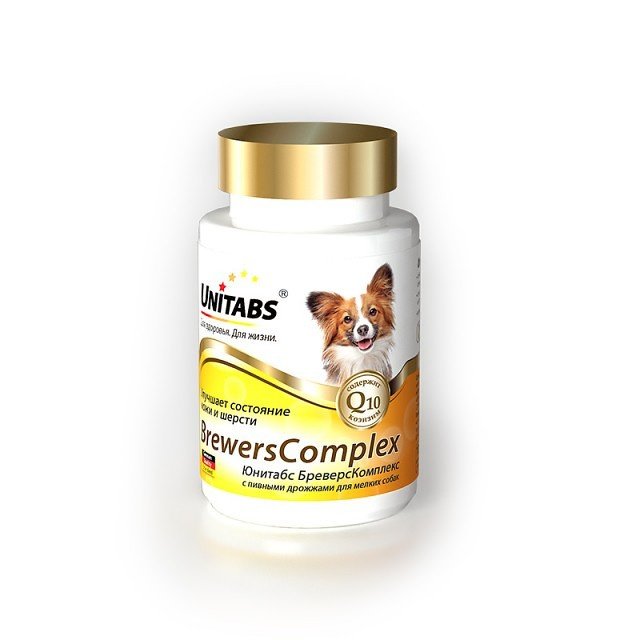 Юнитабс Brevers Complex с Q10 для собак мелких пород с пивными дрожжами 100 таблеток
