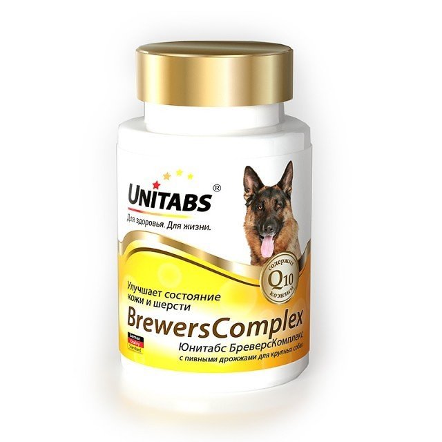 Юнитабс Brevers Complex с Q10 для собак крупных пород с пивными дрожжами 100 таблеток