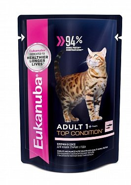Eukanuba Adult 1+ паучи корм для взрослых кошек с лососем в соусе 85 гр