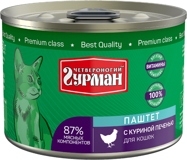 Четвероногий Гурман паштет для кошек с куриной печенью 190 гр